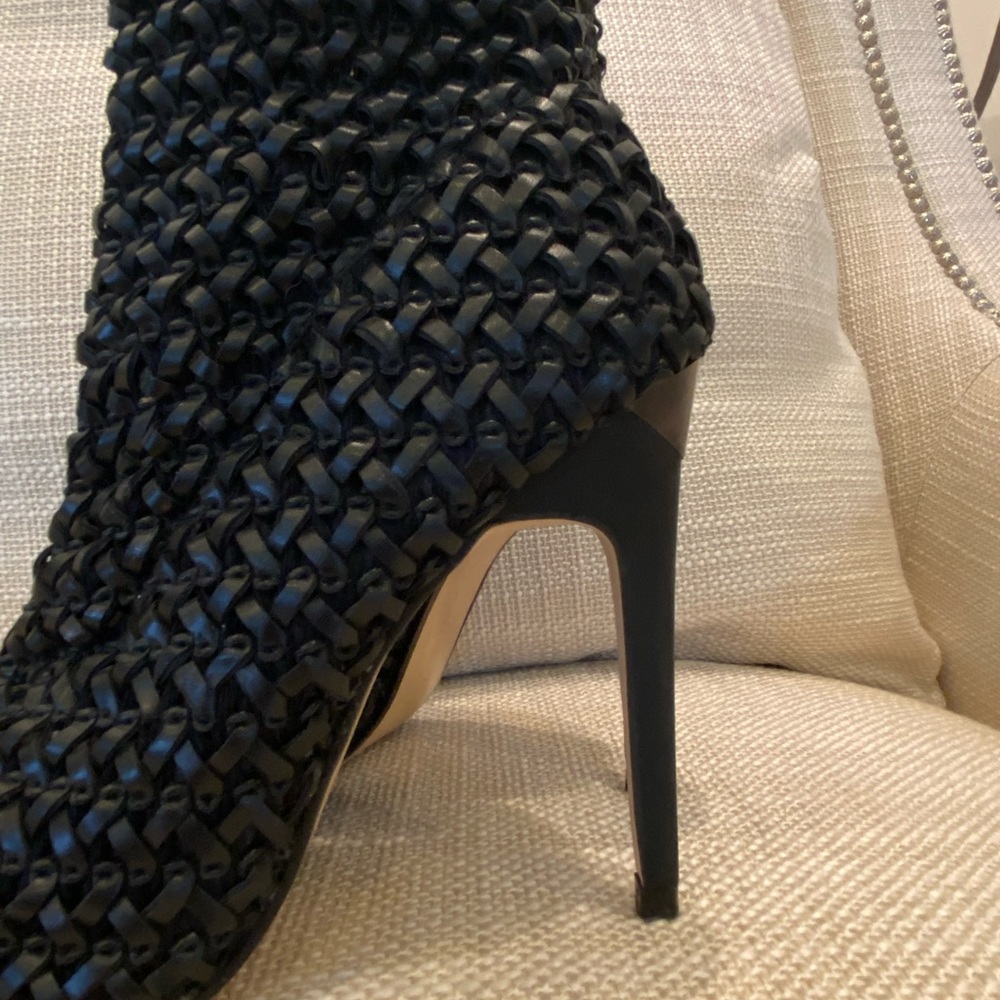 Zara Womens Black Open Toe Woven Fitted Ankle Boots w Stiletto Heels / Size 10 - Picture 8 of 15